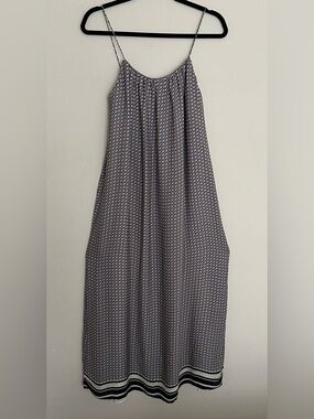 Vince 100% Silk Geometric Maxi Slip Dress Elegant Print Size S